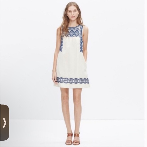 Madewell | Dresses | Madewell Whiteblue Embroidered Dress Size S | Poshmark